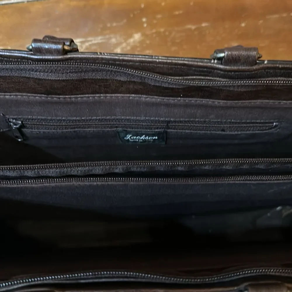 Jackson Brown Faux Pebbled Leather Laptop Document Accordion Briefcase Bag